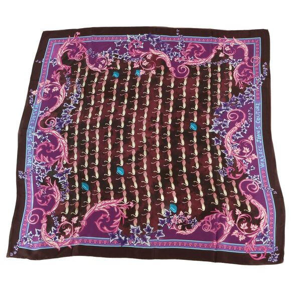 Versace Jeans Couture Plum Multicolor Silk Print Scarf